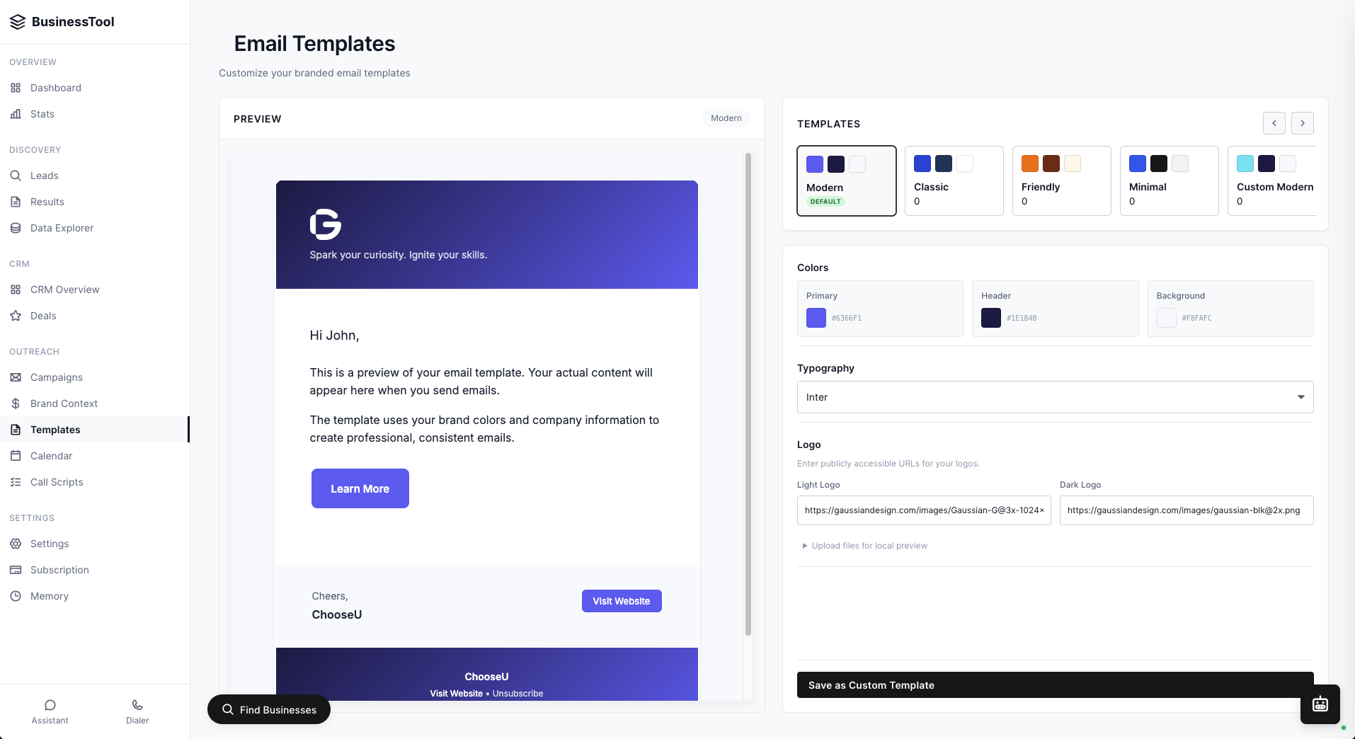 Email template builder with brand customization