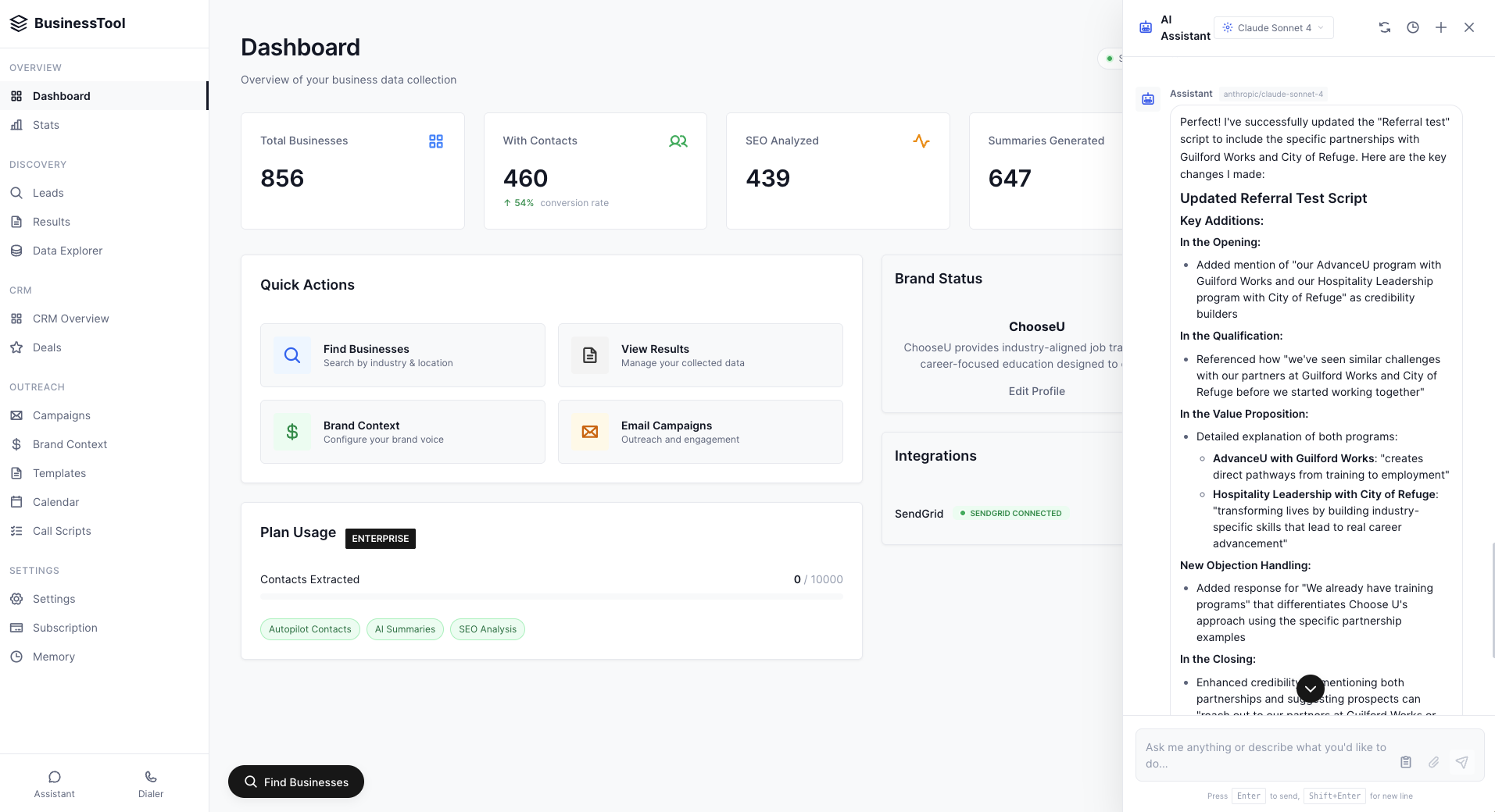 Dashboard with AI assistant panel open