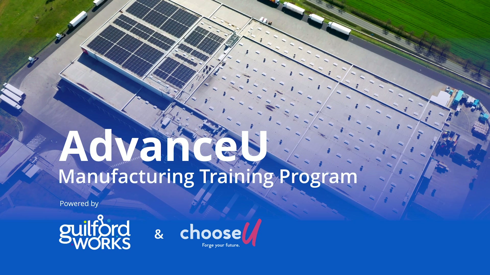 Aerial view of a manufacturing facility used in the Choose U video campaign