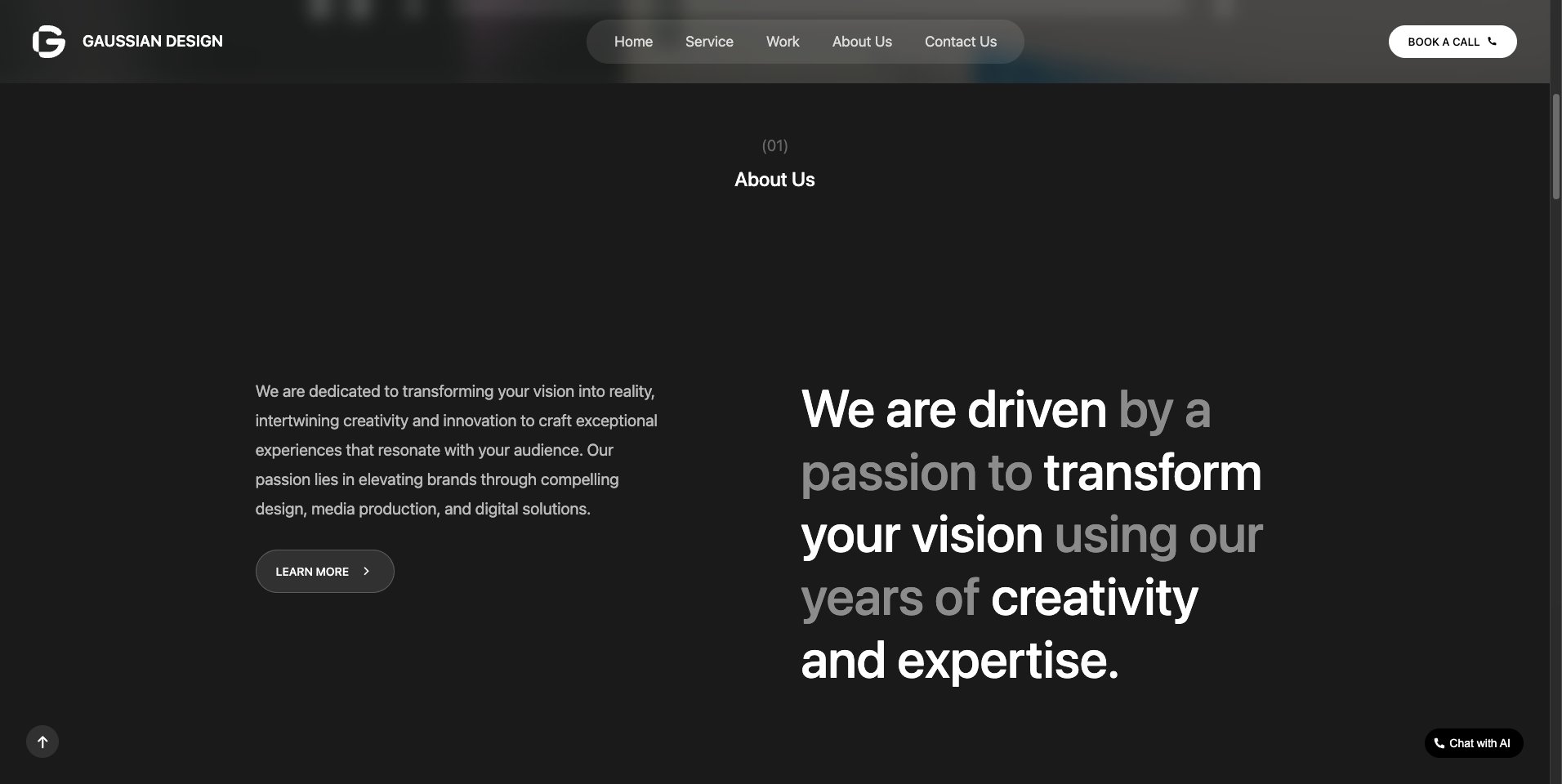 Gaussian Design about section with animated typography