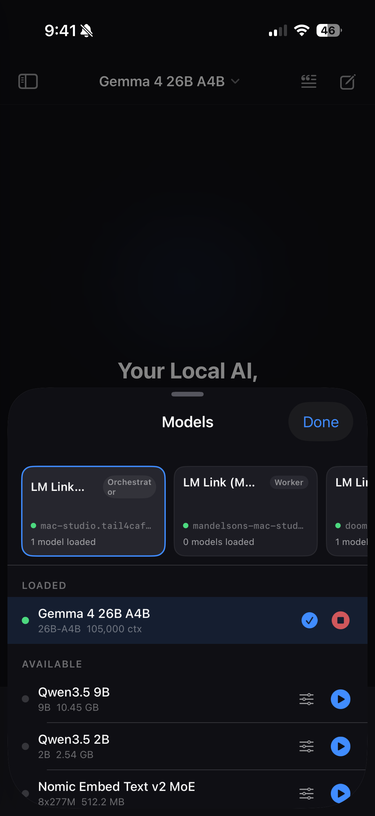 Model selector with LM Link connections