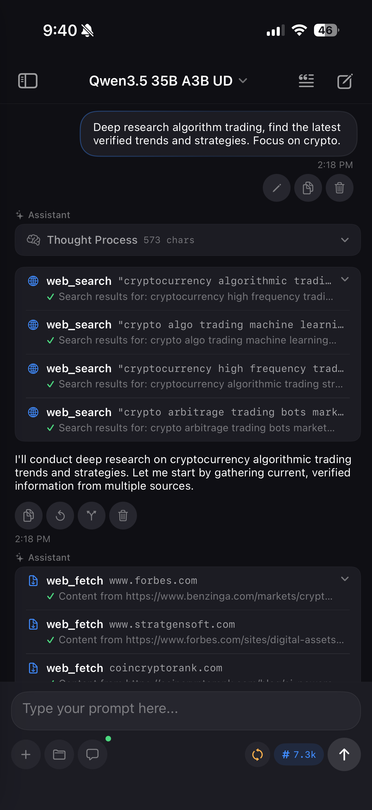 Deep research mode with web search