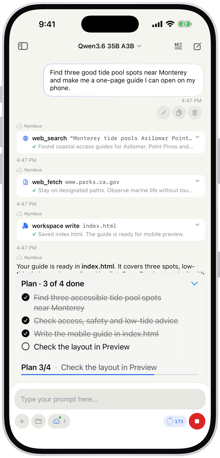 An agent run with tools and a plan