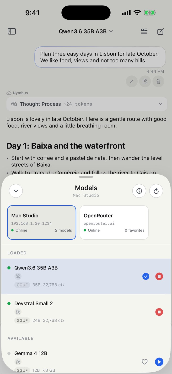 The model picker with local and cloud sources
