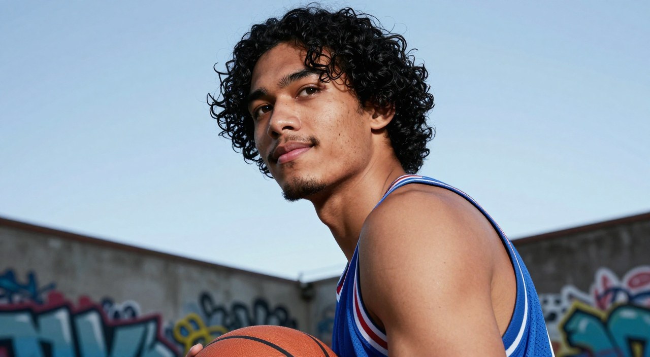 Z-Image Turbo generation: A dynamic male basketball player with black hair in waves, featuring mixed ethnicity chara…