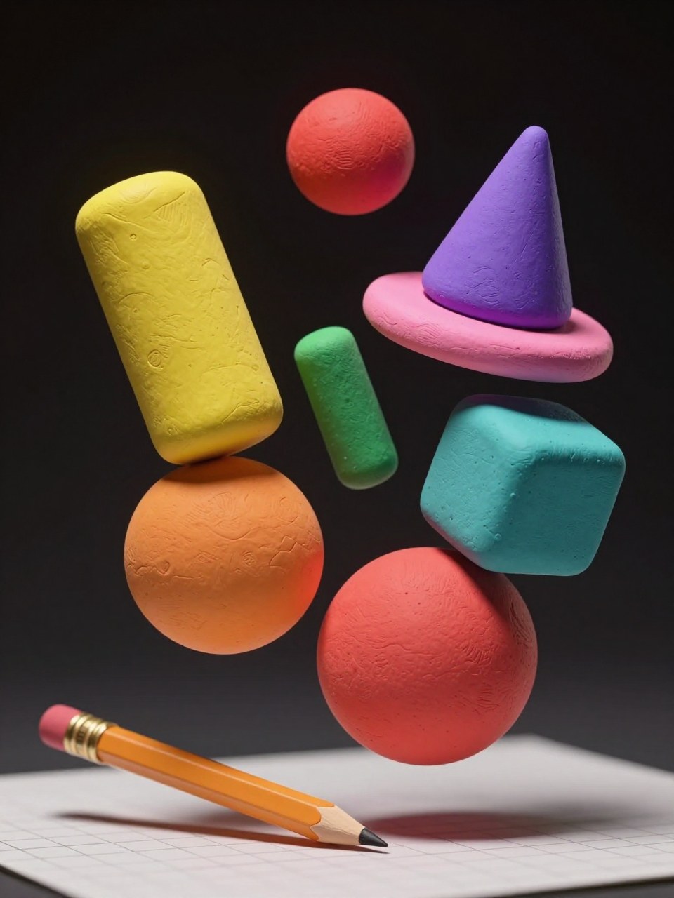 Z-Image Turbo generation: A surreal, dreamlike 3D scene featuring a collection of vibrant, hand-sculpted clay object…
