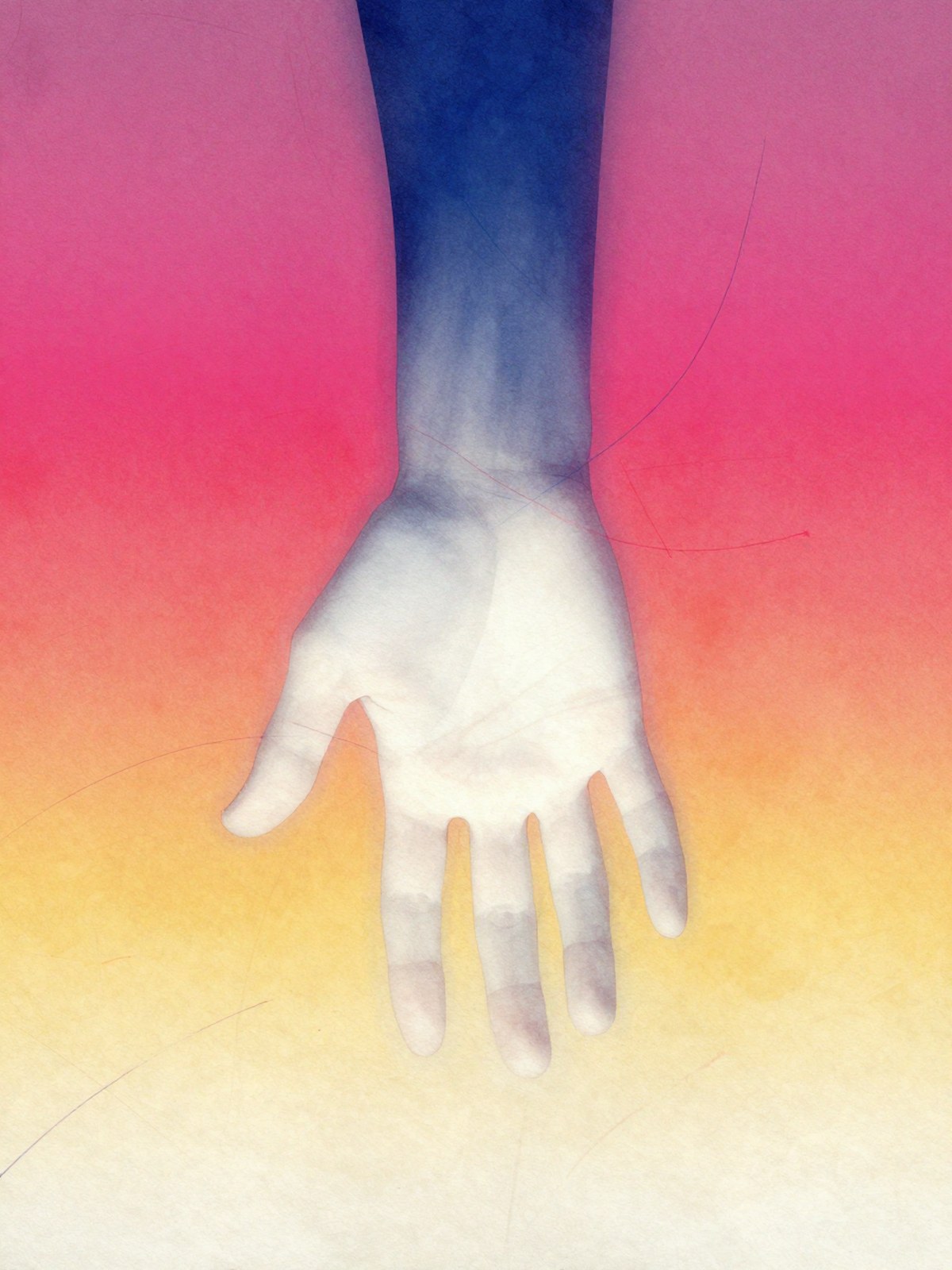Z-Image Turbo generation: A conceptual mixed-media portrait of a human hand reaching forward in a gesture of longing…