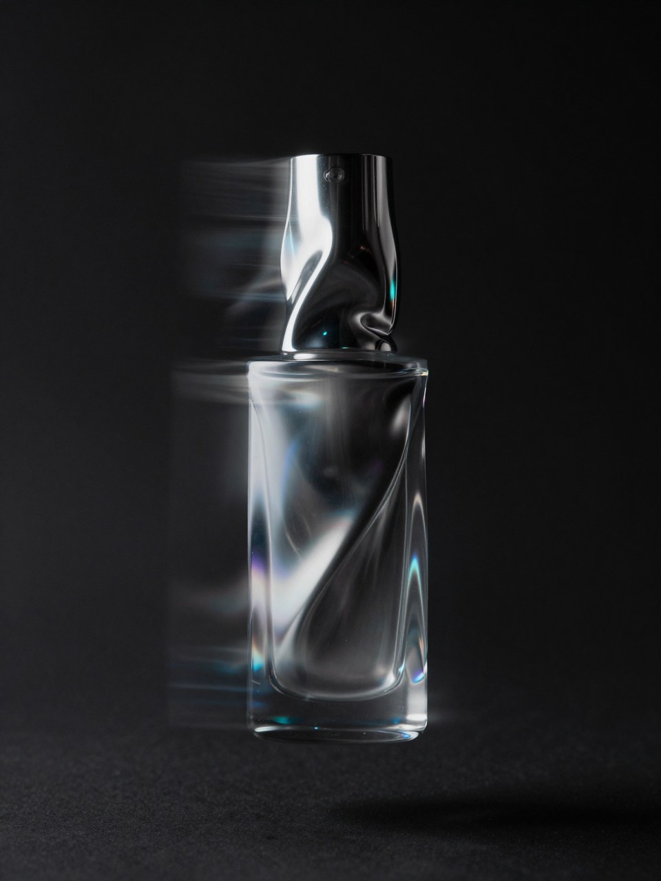 Z-Image Turbo generation: Create a surreal, avant-garde luxury product photograph titled Distorted_Luxury_Motion. Th…