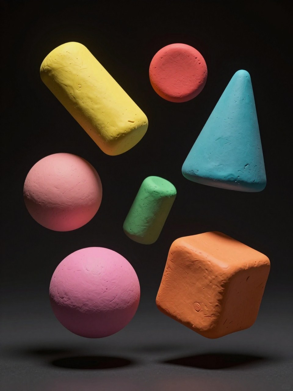 Z-Image Turbo generation: A surreal and minimalist 3D composition featuring a collection of individual, hand-sculpte…