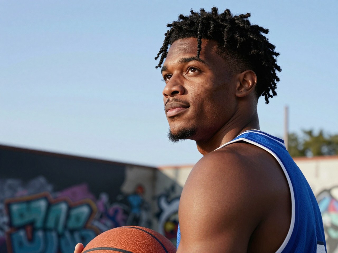Z-Image Turbo generation: A dynamic male basketball player with short fade cut, black hair with wave pattern hair, f…