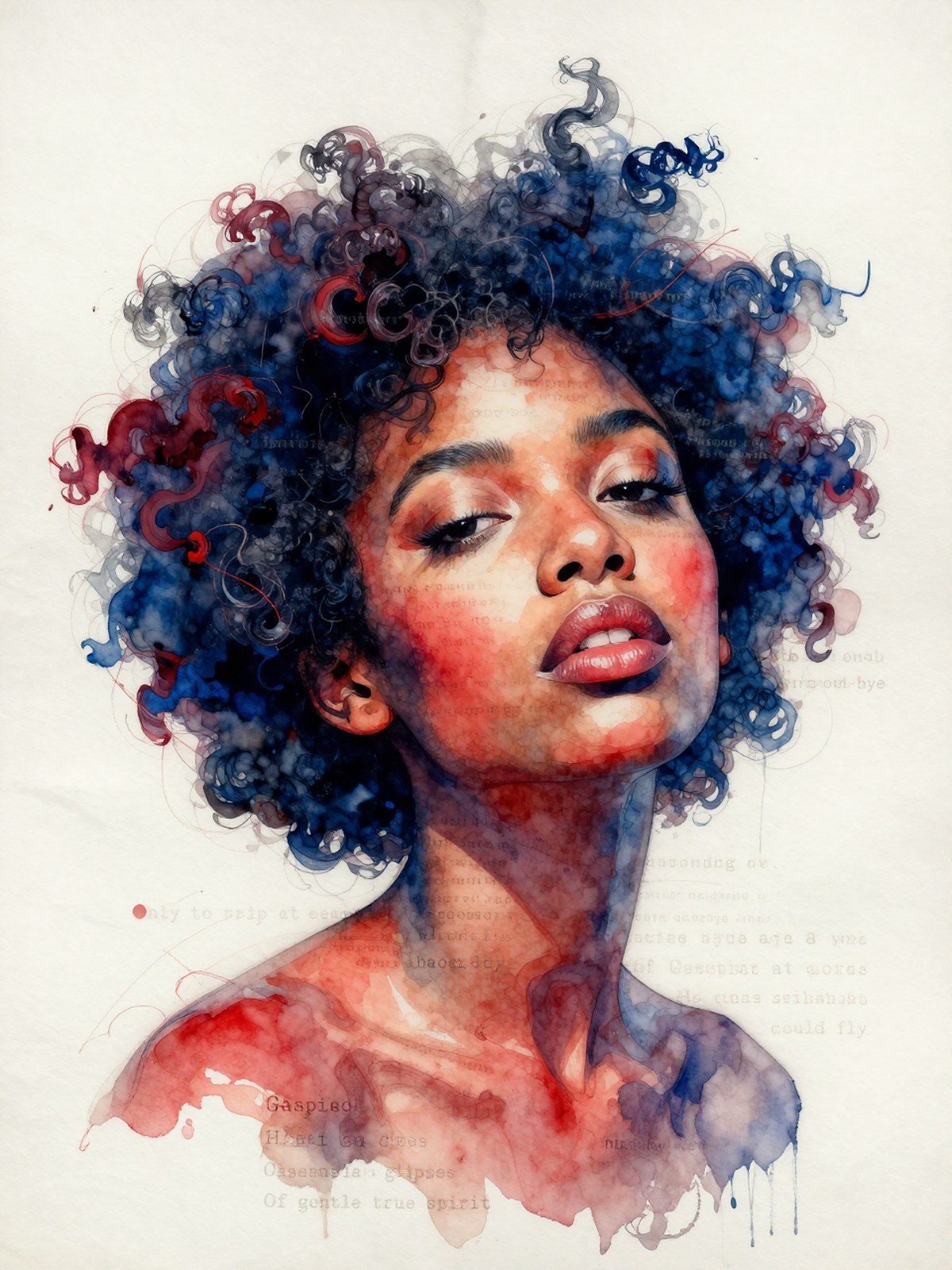 Z-Image Turbo generation: A conceptual mixed-media portrait of a young Black woman with natural afro-textured hair,…
