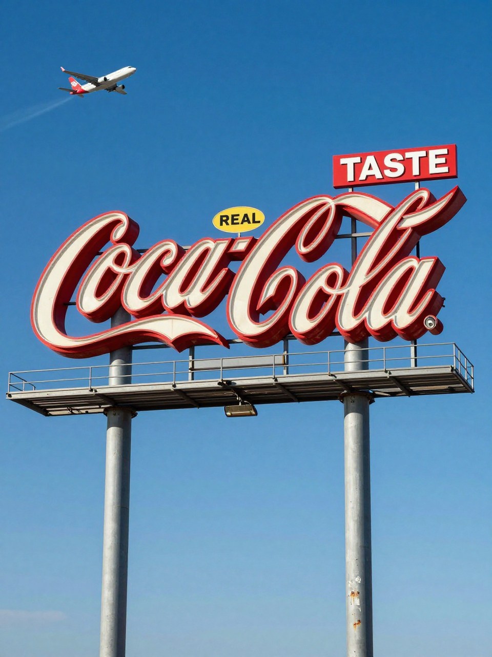 Z-Image Turbo generation: A hyper-realistic photograph of a monumental vintage-style Coca-Cola billboard sign set ag…
