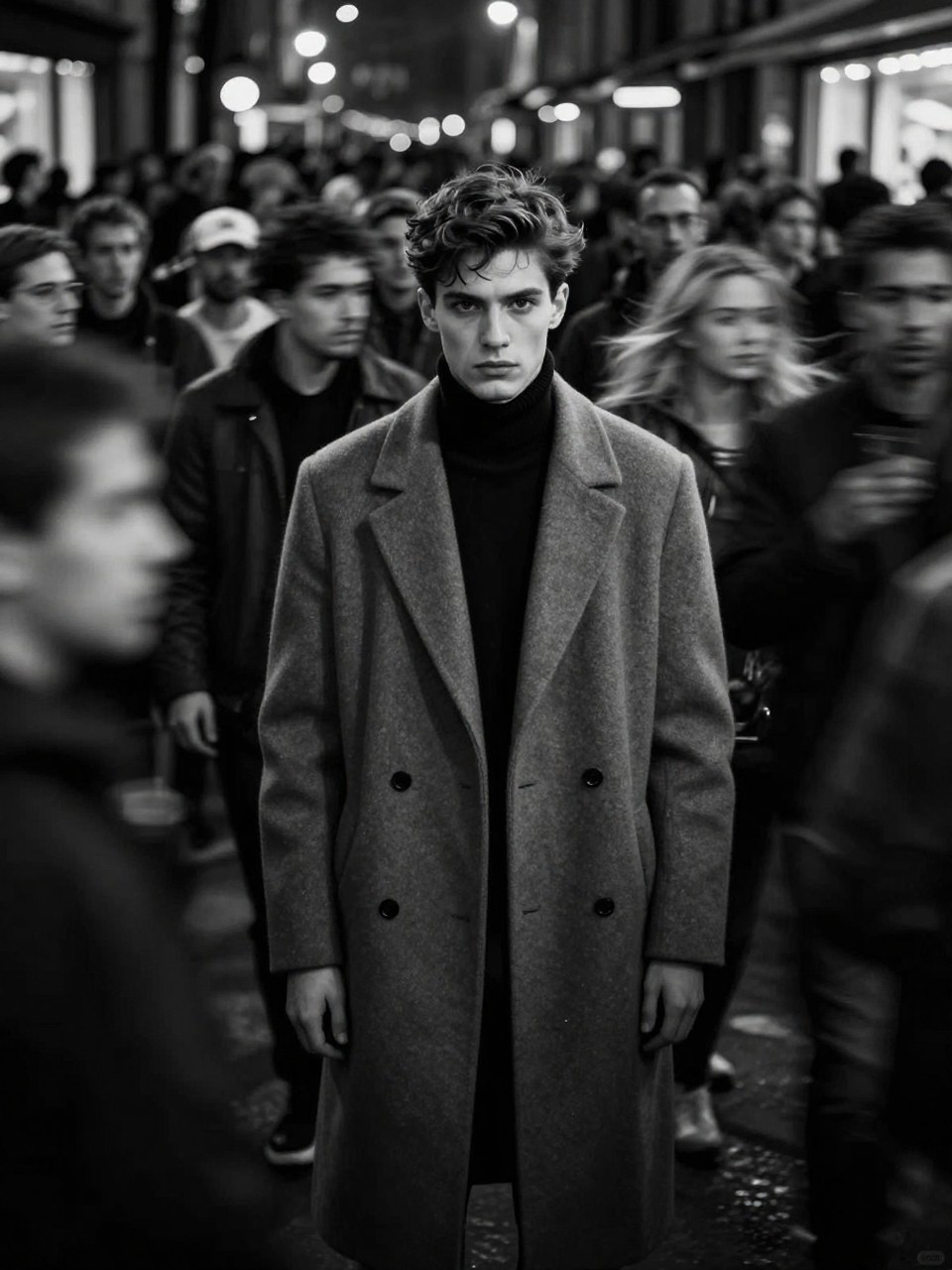 Z-Image Turbo generation: AI photography, cinematic hyper-motion blur, black and white street photography, fashion e…